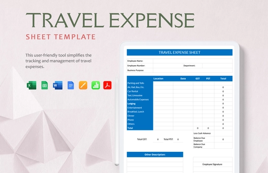 Travel Expense Sheet Template