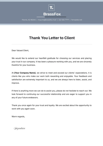 Free Thank You Letter to Client Template to Edit Online