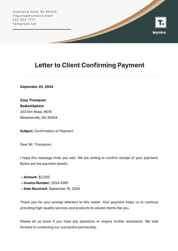 Free Letter to Client Confirming Payment Template to Edit Online