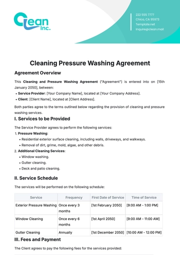 Free Cleaning Pressure Washing Agreement Template to Edit Online