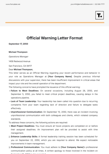 Free Official Warning Letter Format Template to Edit Online