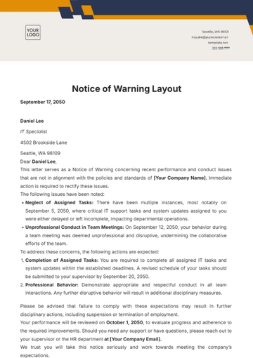 Free Notice of Warning Layout Template to Edit Online