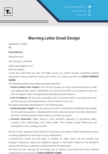Free Warning Letter Email Design Template to Edit Online