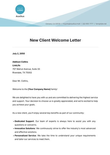 Free New Client Welcome Letter Template to Edit Online