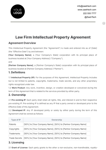 Free Law Firm Intellectual Property Agreement Template to Edit Online