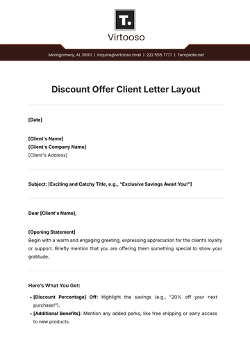 Free Discount Offer Client Letter Layout Template to Edit Online