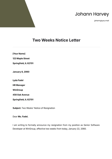 Free Two Weeks Notice Letter Template to Edit Online