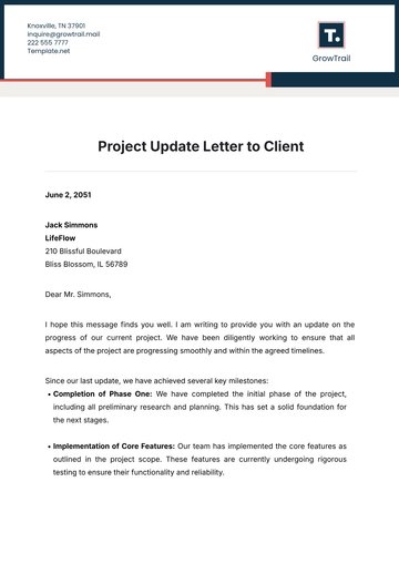 Free Project Update Letter to Client Template to Edit Online