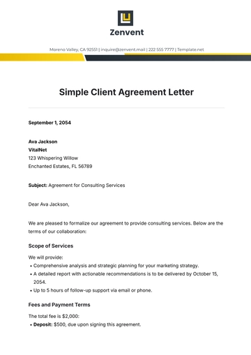 Free Simple Client Agreement Letter Template to Edit Online