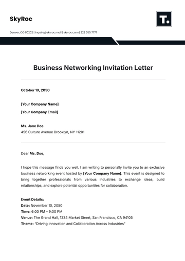Free Business Networking Invitation Letter Template to Edit Online
