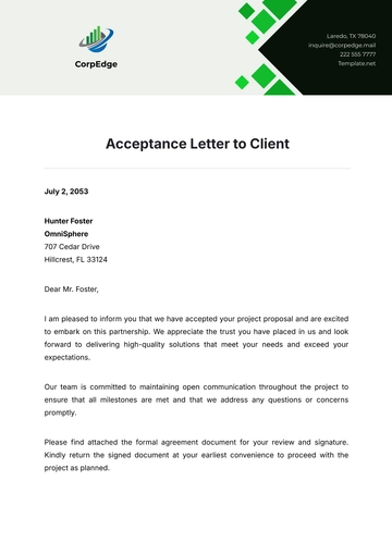 Free Acceptance Letter to Client Template to Edit Online