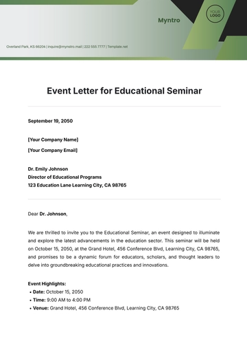 Free Event Letter for Educational Seminar  Template to Edit Online