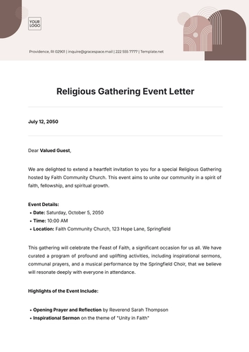 Free Religious Gathering Event Letter Template to Edit Online
