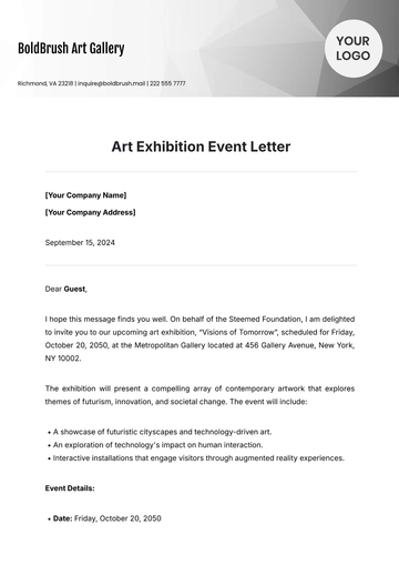 Free Art Exhibition Event  Letter Template to Edit Online
