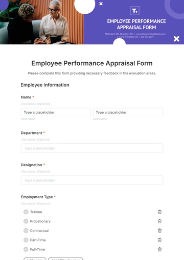 Free Employee Performance Appraisal Form Template to Edit Online