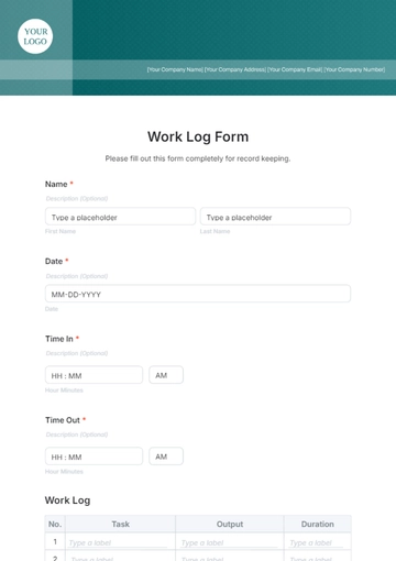 Free Work Log Form Template to Edit Online