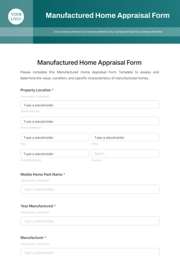 Free Manufactured Home Appraisal Form Template to Edit Online