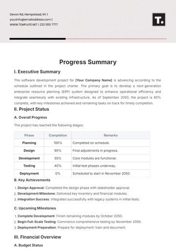 Free Progress Summary Template to Edit Online