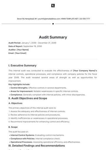Free Audit Summary Template to Edit Online
