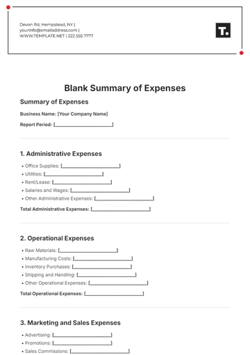 Free Blank Summary of Expenses Template to Edit Online