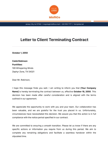 Free Letter to Client Terminating Contract Template to Edit Online