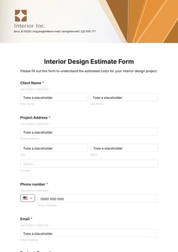 Free Interior Design Estimate Form Template to Edit Online