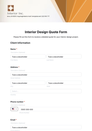 Free Interior Design Quote Form Template to Edit Online