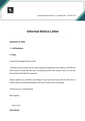 Free Informal Notice Letter Template to Edit Online
