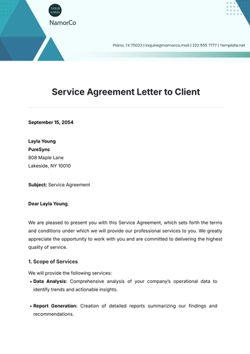 Free Service Agreement Letter to Client Template to Edit Online