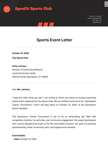 Free Sports Event Letter Template to Edit Online