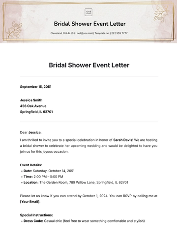 Free Bridal Shower Event Letter Template to Edit Online