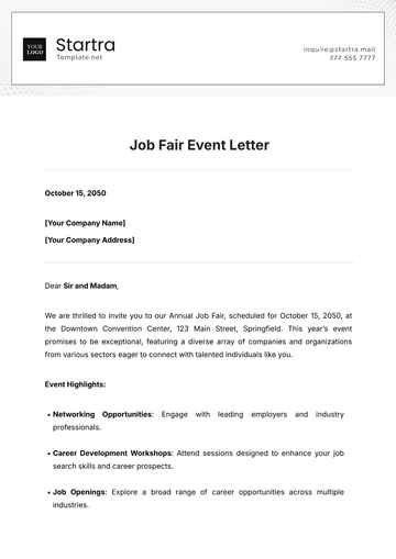 Free Job Fair Event Letter Template to Edit Online