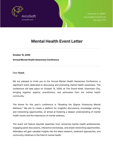 Free Mental Health Event  Letter Template to Edit Online