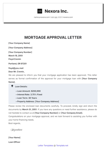 Free Mortgage Approval Letter Template to Edit Online