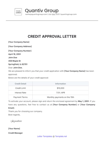Free Credit Approval Letter Template to Edit Online