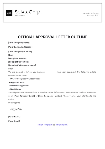 Free Official Approval Letter Outline Template to Edit Online