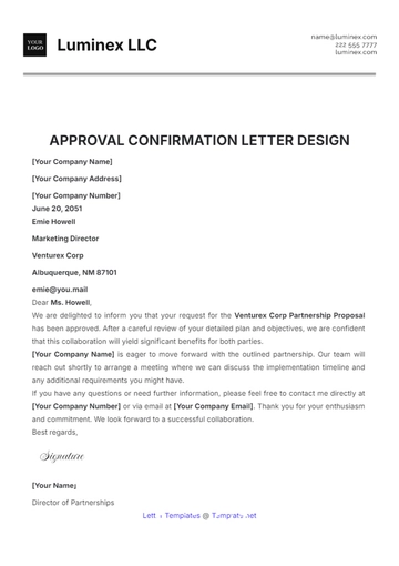 Free Approval Confirmation Letter Design Template to Edit Online