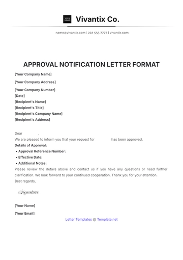 Free Approval Notification Letter Format Template to Edit Online