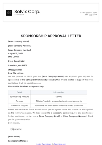 Free Sponsorship Approval Letter Template to Edit Online