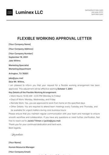 Free Flexible Working Approval Letter Template to Edit Online