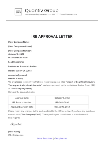 Free IRB Approval Letter Template to Edit Online