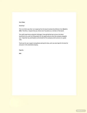 Board Resignation Letter Template