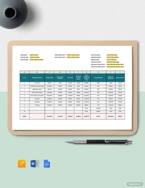 Small Construction Schedule of Values Template