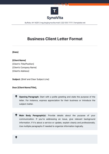 Free Business Client Letter Format Template to Edit Online
