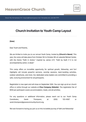 Free Church Invitation to Youth Camp Layout Template to Edit Online