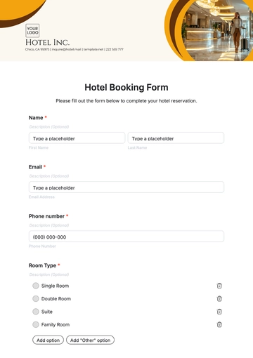 Free Hotel Booking Form Template to Edit Online