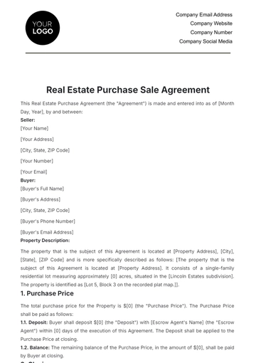 Free Real Estate Purchase Sale Agreement Template to Edit Online