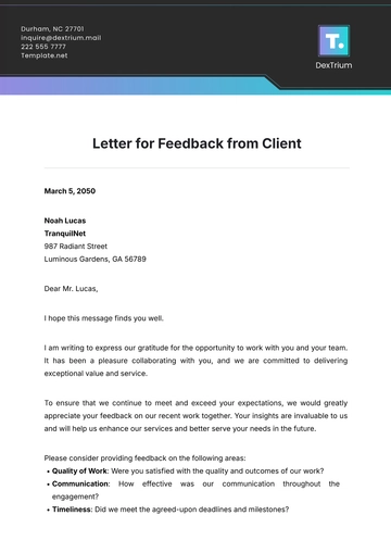 Free Letter for Feedback from Client Template to Edit Online