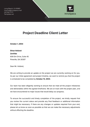 Free Project Deadline Client Letter Template to Edit Online