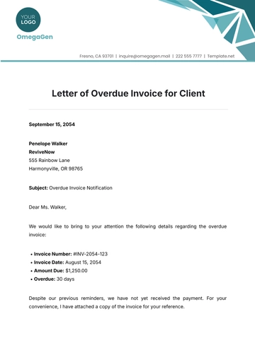 Free Letter of Overdue Invoice for Client Template to Edit Online